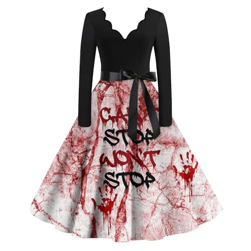 BOLUOBAO Halloween Damen Kleid Gothic Kleidung Cosplay Hepburn Kleider KostüMe Blutiges Horror Leicht Blutigem Bedrucktes von BOLUOBAO