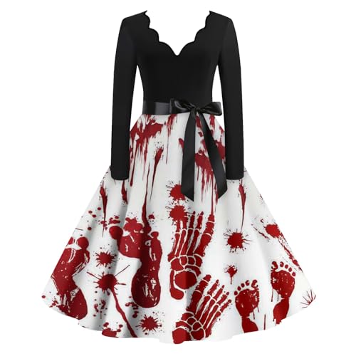 BOLUOBAO Halloween Damen Kleid Gothic Kleidung Cosplay Hepburn Kleider KostüMe Blutiges Horror Leicht Blutigem Bedrucktes von BOLUOBAO