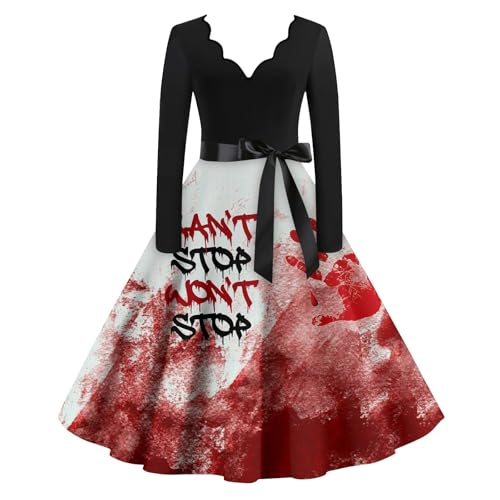 BOLUOBAO Halloween Damen Kleid Gothic Kleidung Cosplay Hepburn Kleider KostüMe Blutiges Horror Leicht Blutigem Bedrucktes von BOLUOBAO