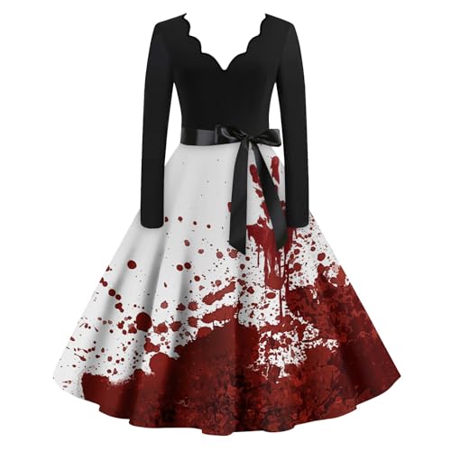 BOLUOBAO Halloween Damen Kleid Gothic Kleidung Cosplay Hepburn Kleider KostüMe Blutiges Horror Leicht Blutigem Bedrucktes von BOLUOBAO