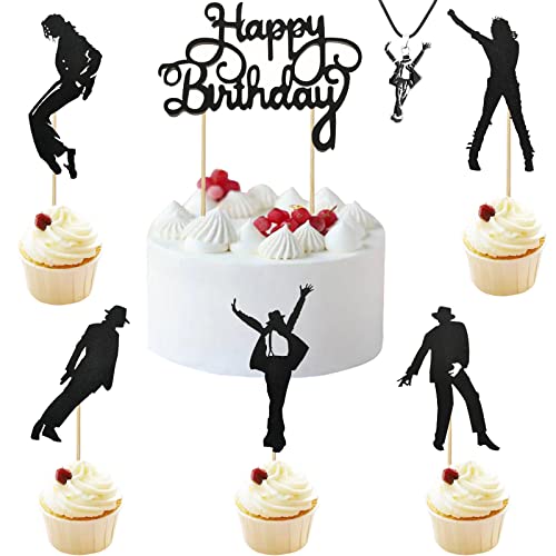 BOMJJOR 7 Stück Geburtstagstortenaufsatz und MJ-Halskette Dance King Forever Happy Birthday Kuchendekoration Michael Jacksn Anhänger Thema Party Kuchen Dekorationen BOMJJOR 7 Stück Geburtstagstortenaufsatz und MJ-Halskette Dance King Forever Happy Birthday Kuchendekoration Michael Jacksn Anhänger Thema Party Kuchen Dekorationen von BOMJJOR