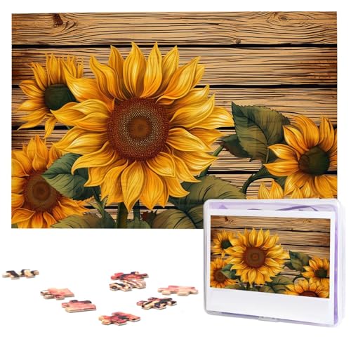 Malen Sie Holzbrett Sonnenblume Puzzles Personalisiertes Puzzle 1000 Teile Puzzle aus Fotos Bilderpuzzle für Erwachsene Familie von BONDIJ