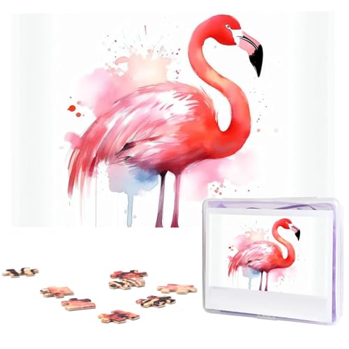 Pinkes Flamingo-Aquarell-Puzzle, personalisiertes Puzzle, 1000 Teile, Puzzles aus Fotos, Bilderpuzzle für Erwachsene, Familie von BONDIJ