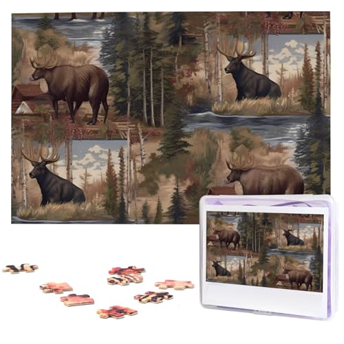 Rustic Lodge Bear Elch Puzzles Personalized Puzzle 1000 Pieces Jigsaw Puzzles from Photos Picture Puzzle for Adults Family von BONDIJ