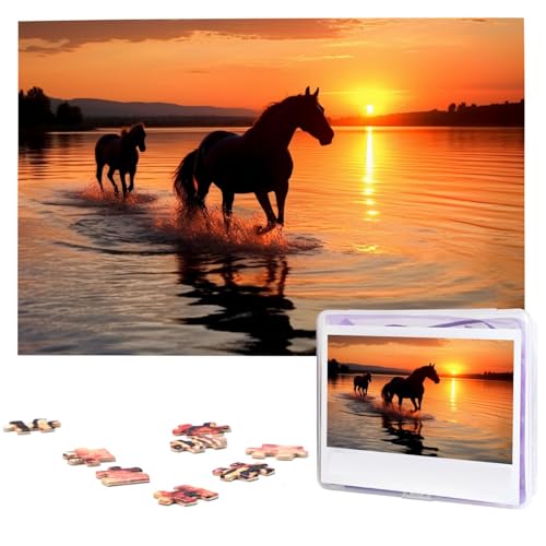 Sunsets Lake Horses Puzzles Personalisiertes Puzzle 1000 Teile Puzzles von Fotos Bild Puzzle für Erwachsene Familie von BONDIJ