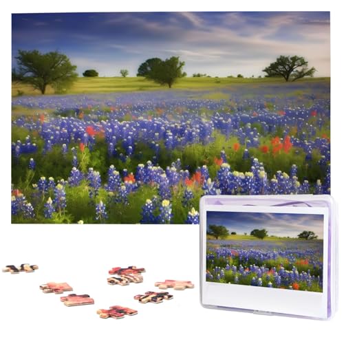 Texas Bluebonnets Scenery Puzzles Personalisiertes Puzzle 1000 Teile Puzzles von Fotos Bild Puzzle für Erwachsene Familie von BONDIJ