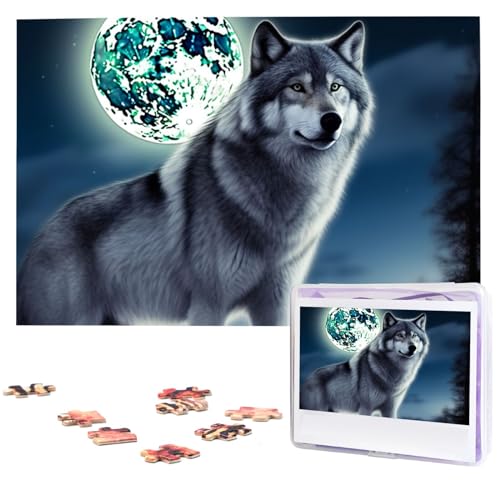 Wolf Under Moon Puzzles Personalisiertes Puzzle 1000 Teile Puzzles von Fotos Bild Puzzle für Erwachsene Familie von BONDIJ