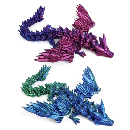 2 Stück 3D Gedruckter Drachen Bewegliche Gelenke 3d Druck Drache Mit Flügeln Bunt Kristall Drachen Spielzeug Ostern Überraschungsdrachen Schreibtischspielzeug Drachen Ornament Für Autos,Büros, Häuser von BONGSHAKALAKA