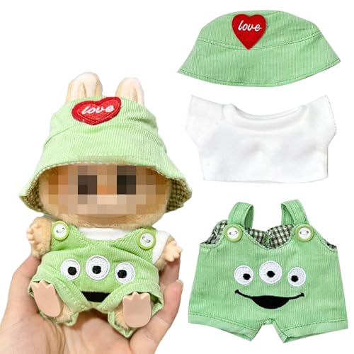 La-bubu- Puppenkleidung 17 Cm Kleidung Kompatibel Mit La-bubu- Puppen Mit Hut T-Shirt Latzhose Bekleidungszubehör Puppenkleidung Für La-bubu- Kleidung Geschenke Für Sammler (Enthält Keine Puppen) von BONGSHAKALAKA