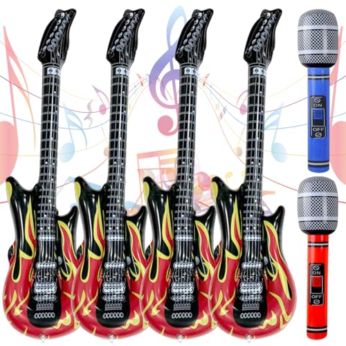 Aufblasbare Gitarre , 6 Pack Luftgitarre Set , Luftgitarren Zum Aufblasen mit Aufblasbar Mikrofon für Musikparty Geburtstag 80er 90er Disco Party Deko Carnival Aufblasbare Gitarre , 6 Pack Luftgitarre Set , Luftgitarren Zum Aufblasen mit Aufblasbar Mikrofon für Musikparty Geburtstag 80er 90er Disco Party Deko Carnival von BONHHC