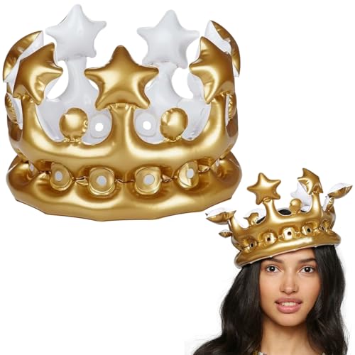 BONHHC Aufblasbare Krone, Gold Aufblasbare Krone, Aufblasbare Geburtstagskrone für König Prinz Prinzessin Kostümzubehör Karneval Geburtstag Dekoration Feier von BONHHC