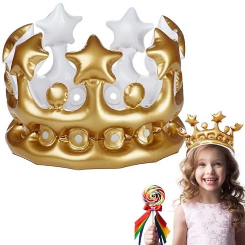 BONHHC Aufblasbare Krone,Aufblasbare Gold Krone,Verkleidung Kostüm Accessoire für Karneval, Geburtstagskrone, Prinzessin, König (klein) von BONHHC