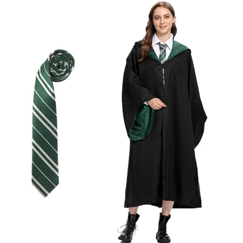 BONHHC Kostüme Für Erwachsene, Kostüm Kinder,Schuluniform,Zauberer Cosplay Kostüm, Magische Party Karneval Verkleidung Fasching Halloween Kostüm,(Magisches Gewand + Krawatte) (Grün, XL) von BONHHC