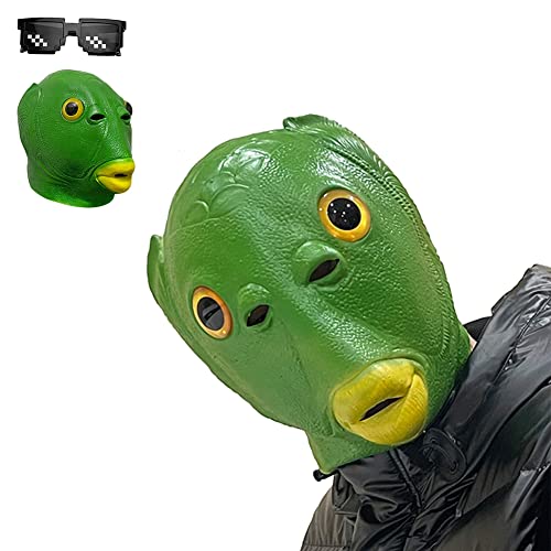 BONHHC Fisch Maske, Lustige Tierkopfmaske, Grüne Murloc Maske, Tierfisch Kopfbedeckung, Halloween Karneval Maskerade cosplay Party Parade Requisiten von BONHHC