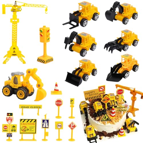 Baustellen Deko Kindergeburtstag, 18 Stück Tortendeko Bagger, Kuchen Deko Baustelle, Minibagger Spielzeug für Tortendeko Geburtstag Baustellen Deko Kindergeburtstag, 18 Stück Tortendeko Bagger, Kuchen Deko Baustelle, Minibagger Spielzeug für Tortendeko Geburtstag von BONHHC