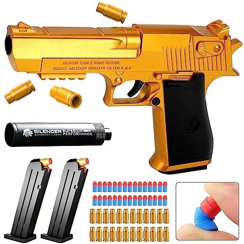 Toy Pistole,Spielzeug Pistole,Desert Eagle,Wüstenadler,Kinder Pistole mit Schalldämpfer,Schaumstoff-Blaster (Gold) von BONHHC