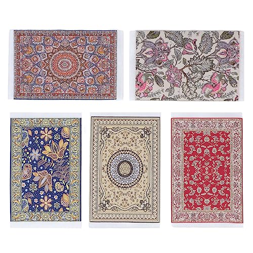 5pcs 1/12 Dollhouse Teppich, Blumendruck Exquisit Einfach zu Reinigen Weiche Miniaturbodendecke von BONKZEBU