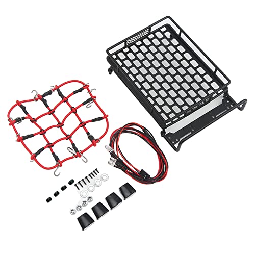 BONKZEBU RC Auto Dachträger Universal Tragbare RC Dachträger Gepäck mit Gepäcknetz LED-Leuchten für 1/10 1/12 1/14 Universal RC Auto (Quadratische Lampe) von BONKZEBU