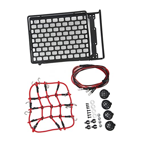 BONKZEBU RC Auto Dachträger Universal Tragbare RC Dachträger Gepäck mit Gepäcknetz LED-Leuchten für 1/10 1/12 1/14 Universal RC Auto (Runde Lampe) von BONKZEBU