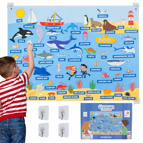 BONNYCO Filztafel mit 107 Meerestiere-Figuren. Montessori-Spielzeug und Geburtstags Geschenke für Kinder von 3 bis 8 Jahren. Sensoriktafel für Autismus, Lernspiele vom Ozean BONNYCO Filztafel mit 107 Meerestiere-Figuren. Montessori-Spielzeug und Geburtstags Geschenke für Kinder von 3 bis 8 Jahren. Sensoriktafel für Autismus, Lernspiele vom Ozean von BONNYCO