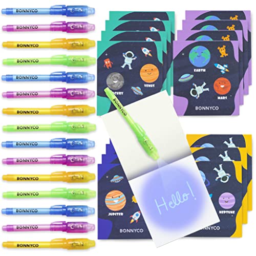 BONNYCO UV Stift und Notizbuch 16 Stück Weltraum Mitgebsel Kindergeburtstag | Weltraum Kindergeburtstag Gastgeschenke, Adventskalender und Kleine Geschenke für Kinder, Geburtstagsdeko Astronaut von BONNYCO