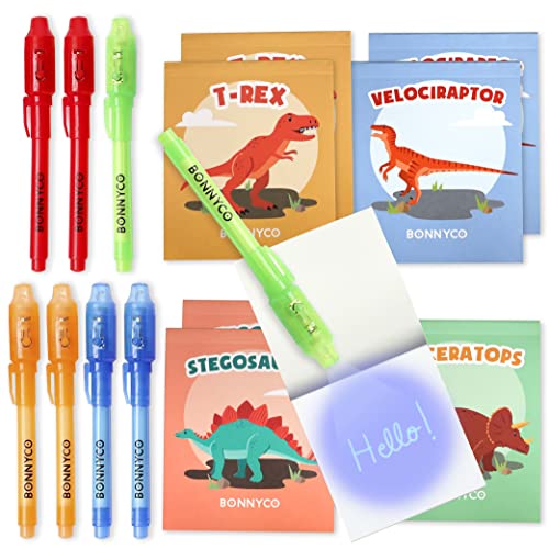 BONNYCO UV Stift und Notizbuch, 8 Stück Dino Mitgebsel Kindergeburtstag Junge & Mädchen | Kindergeburtstag Gastgeschenke, Adventskalender & Kleine Geschenke für Kinder - Dino Geburtstag Deko von BONNYCO