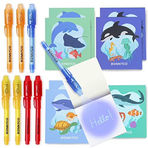 BONNYCO UV Stift und Notizbuch, 8 Stück Ozean Mitgebsel Kindergeburtstag Jungen & Mädchen, Kindergeburtstag Gastgeschenke, Adventskalender und Kleine Geschenke für Kinder, Meer Geburtstagsdeko von BONNYCO