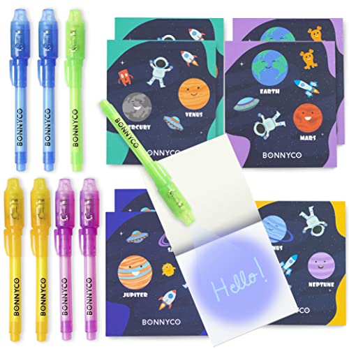 BONNYCO UV Stift und Notizbuch 8 Stück Weltraum Mitgebsel Kindergeburtstag | Weltraum Kindergeburtstag Gastgeschenke, Adventskalender und Kleine Geschenke für Kinder, Geburtstagsdeko Astronaut von BONNYCO