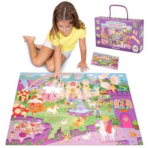 BONNYCO XXL Puzzle Kinder Fantasy-Schloss mit 48 Große Teile. Bodenpuzzle XXL 92 x 62 cm als Geschenke für Kinder. Puzzel Lernspielzeug für Mädchen und Jungs 2-8 Jahre von BONNYCO