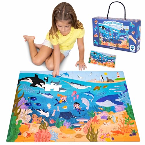 BONNYCO XXL Puzzle Kinder Meerestiere mit 48 Große Teile. Bodenpuzzle XXL 92 x 62 cm als Geschenke für Kinder. Puzzel Lernspielzeug für Jungs und Mädchen 2-8 Jahre von BONNYCO