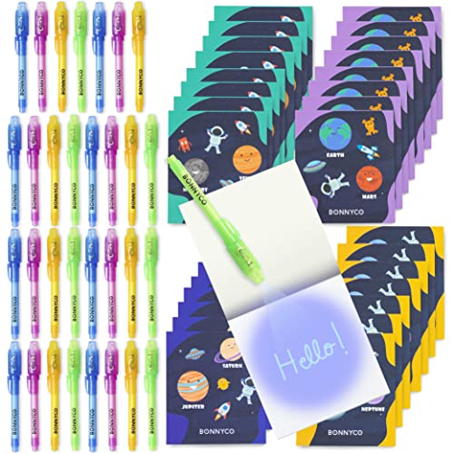 BONNYCO UV Stift und Notizbuch 32 Stück Weltraum Mitgebsel Kindergeburtstag | Weltraum Kindergeburtstag Gastgeschenke, Adventskalender und Kleine Geschenke für Kinder, Geburtstagsdeko Astronaut von BONNYCO