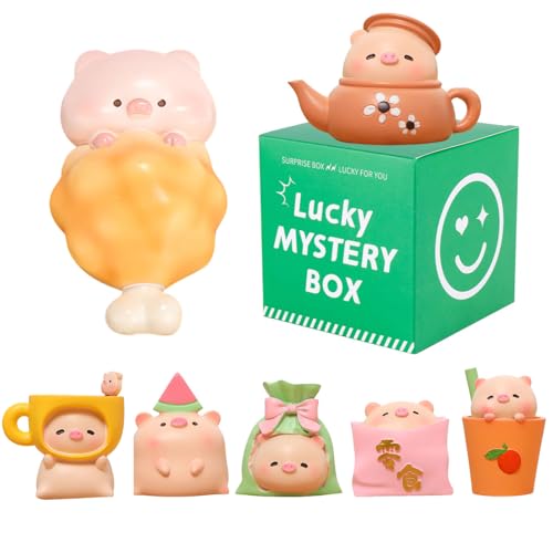 Super süße Happy Pink Piggy Thema Blind Box Figuren, Überraschung Mystery Bag Random Pig Action Figur Sammlerstück Home Car Decoration New Year Christmas Holiday Birthday Gift Single Box 1 von BONTOUJOUR