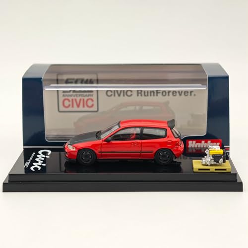 Hobby Japan 1:64 Civic (EG6) Maßgeschneiderte Version mit Motordisplay Rot HJ642017AR Druckguss Modelle Autosammlung Auto Spielzeug Geschenk von BOOGAA
