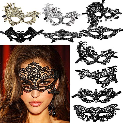BOOMTOP 10 Stück Spitze Maske Schwarz Venezianische Maske Damen Lace Masken Maskerade Gold Augenmaske Frauen Fasching Maskenkostüm Gesichtsmaske Halloween Karneval Maskenball Gothic Cosplay Party von BOOMTOP