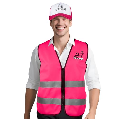 BOOMTOP 2pcs JGA Männer Weste Kappe Junggesellenabschied Accessoires Deko Bräutigam JGA Kostüm Mann Hut und Westen Game Over Rosa Bachelor Party Zubehör Lustige Kopfbedeckungen Spaßartikel Partydeko von BOOMTOP
