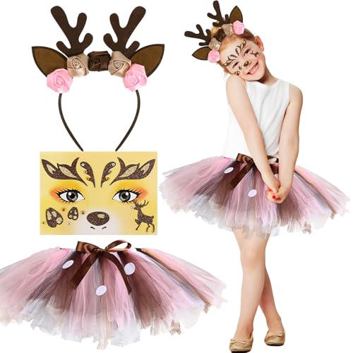 BOOMTOP 3 Stück Rentier Kostüm Kinder Karneval Rentier Geweih Haarreifen Reh Tutu Rock Glitzer Gesicht Tattoos Kinderkostüm Mädchen Elch Tierkostüm Fasching Weihnachten Halloween Kostüm Zubehör BOOMTOP 3 Stück Rentier Kostüm Kinder Karneval Rentier Geweih Haarreifen Reh Tutu Rock Glitzer Gesicht Tattoos Kinderkostüm Mädchen Elch Tierkostüm Fasching Weihnachten Halloween Kostüm Zubehör von BOOMTOP