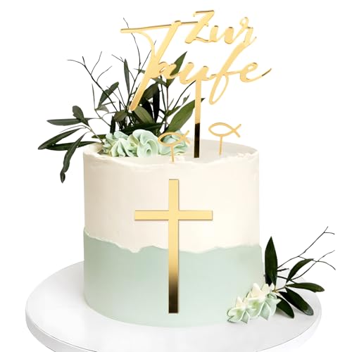 BOOMTOP 4pcs Taufe Cake Topper Kreuz Zur Taufe Tortendeo Acryl Gold Kuchen Topper Fisch Kommunion Cupcake Topper Mädchen Junge Tortenstecker Babyshower Kuchen Dekoration von BOOMTOP