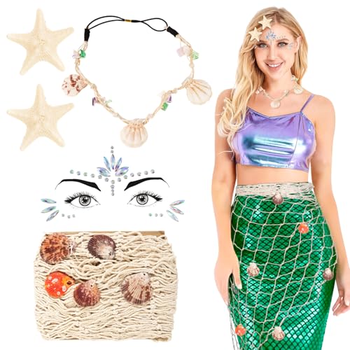 BOOMTOP 5 Stück Meerjungfrau Kostüm Damen Mädchen Meerjungfrauen Haarschmuck Stirnband Seestern Haarspangen Muschel Fischernetz Maritim Deko Gesicht Glitzersteine Karneval Fasching Kostüm Zubehör BOOMTOP 5 Stück Meerjungfrau Kostüm Damen Mädchen Meerjungfrauen Haarschmuck Stirnband Seestern Haarspangen Muschel Fischernetz Maritim Deko Gesicht Glitzersteine Karneval Fasching Kostüm Zubehör von BOOMTOP
