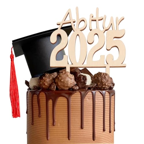 BOOMTOP Abitur 2025 Tortendeko ABI Cake Topper Holz Abschluss Kuchen Deko Kuchen Topper 2025 Graduation Kuchenstecker Abschlussfeier Gradierung Kuchen Dekoration von BOOMTOP