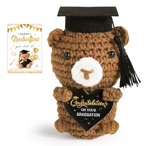 BOOMTOP Abschluss Geschenk 2025 Abitur Bachelor Mini Bär Graduation Geschenke für Frau Mann Bestandene Prüfung Karte Doktor ABI Abschlussgeschenke Pocket Hug Positive Strickwolle Bär Puppe 10cm von BOOMTOP