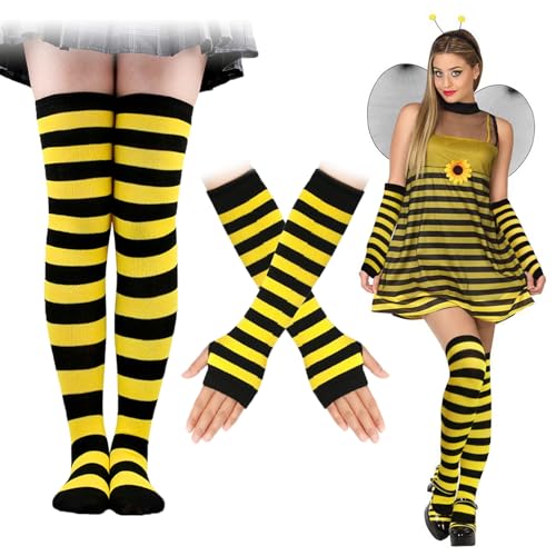 BOOMTOP Biene Kostüm Strümpfe Stulpen Bienen Fingerlose Handschuhe Schwarz Gelb Gestreift Beinwärmer Biene Karneval Kostüm Overknees gestrickte Strümpfe Fasching Accessoires Animal Party Mottoparty BOOMTOP Biene Kostüm Strümpfe Stulpen Bienen Fingerlose Handschuhe Schwarz Gelb Gestreift Beinwärmer Biene Karneval Kostüm Overknees gestrickte Strümpfe Fasching Accessoires Animal Party Mottoparty von BOOMTOP
