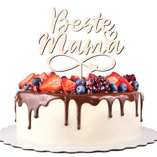 BOOMTOP Cake Topper Beste Mama Holz Tortendeko Muttertag Kuchen Deko Beste Mama der Welt Kuchen Topper Kuchenstecker Muttertagsgeschenk Geburtstag Kuchenaufsatz von BOOMTOP