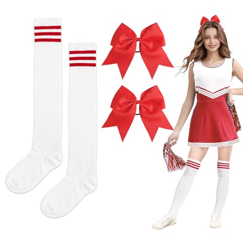 BOOMTOP Cheerleader Kostüm Damen Strümpfe Overknee Kniestrümpfe mit Haarschleife Groß Haargummis Cheerleading Kostüm Kinder Schwarz Rot Blau High School Cheerleader Outfit Karneval Fasching Halloween BOOMTOP Cheerleader Kostüm Damen Strümpfe Overknee Kniestrümpfe mit Haarschleife Groß Haargummis Cheerleading Kostüm Kinder Schwarz Rot Blau High School Cheerleader Outfit Karneval Fasching Halloween von BOOMTOP