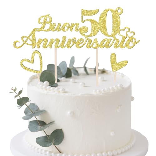 BOOMTOP Italienisch Buon 50° Anniversario Cake Topper Jahrestag Papier Kuchen Deko Tortendeko Kuchen Topper von BOOMTOP