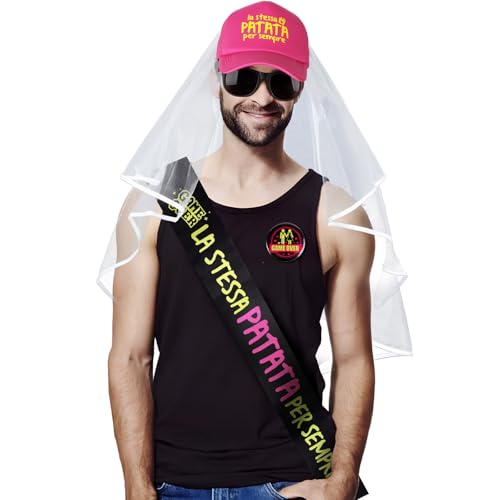 BOOMTOP Italienisch JGA Deko Accessoires Männer Schleier LA STESSA PATATA PER SEMPRE Hut Schärpe Bachelor Party Set von BOOMTOP