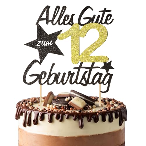 BOOMTOP Torten Deko 12 Geburtstag Deko Kuchen Junge Mädchen Happy 12th Birthday Cake Topper Alles Gute zum Geburtstag 12 Jahre Kindergeburtstag Kuchen Topper 12 Geburstagstorte Deko Gold Schwarz BOOMTOP Torten Deko 12 Geburtstag Deko Kuchen Junge Mädchen Happy 12th Birthday Cake Topper Alles Gute zum Geburtstag 12 Jahre Kindergeburtstag Kuchen Topper 12 Geburstagstorte Deko Gold Schwarz von BOOMTOP