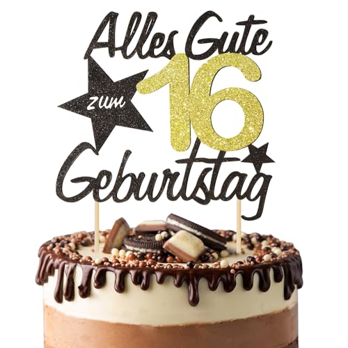 BOOMTOP Torten Deko 16 Geburtstag Deko Kuchen Junge Mädchen Happy 16th Birthday Cake Topper Alles Gute zum Geburtstag 16 Jahre Kindergeburtstag Kuchen Topper 16 Geburstagstorte Deko Gold Schwarz BOOMTOP Torten Deko 16 Geburtstag Deko Kuchen Junge Mädchen Happy 16th Birthday Cake Topper Alles Gute zum Geburtstag 16 Jahre Kindergeburtstag Kuchen Topper 16 Geburstagstorte Deko Gold Schwarz von BOOMTOP