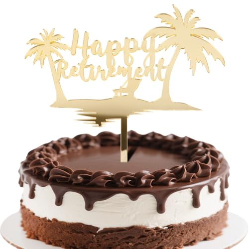 Happy Retirement Cake Topper Rente Deko Torte Acryl Alles Gute zum Ruhestand Kuchen Deko Gold Endlich Rentner Cupcake Topper Tortenstecker Ruhestand Party Dekoration für Frauen Männer von BOOMTOP