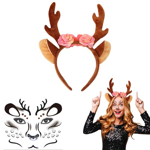 BOOSHMall Karneval Kostüm Damen Mädchen, Haarreifen Rentier Hirsch Reh Tattoos Set, Hirschgesicht Tattoo, Haarreif Reh Geweih Hörner für Damen, für karneval Halloween Maskerade Party Tattoo Aufkleber BOOSHMall Karneval Kostüm Damen Mädchen, Haarreifen Rentier Hirsch Reh Tattoos Set, Hirschgesicht Tattoo, Haarreif Reh Geweih Hörner für Damen, für karneval Halloween Maskerade Party Tattoo Aufkleber von BOOSHMall