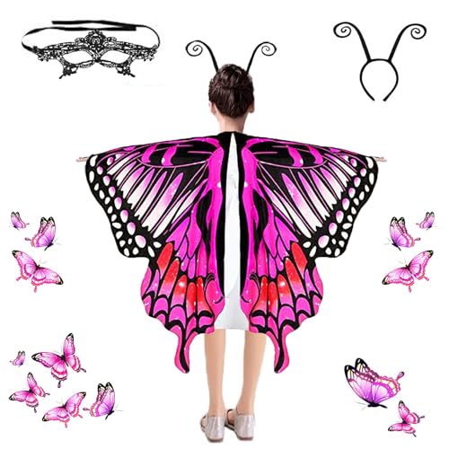 BOOSHMall Schmetterling Kostüm Damen, Schmetterling Kostüm für Kinder, karneval Kostüm Damen Verkleidung Bedruckter Umhang mit Gesichtsmaske und Haarreif, für Halloween karneval, 108 * 136CM BOOSHMall Schmetterling Kostüm Damen, Schmetterling Kostüm für Kinder, karneval Kostüm Damen Verkleidung Bedruckter Umhang mit Gesichtsmaske und Haarreif, für Halloween karneval, 108 * 136CM von BOOSHMall